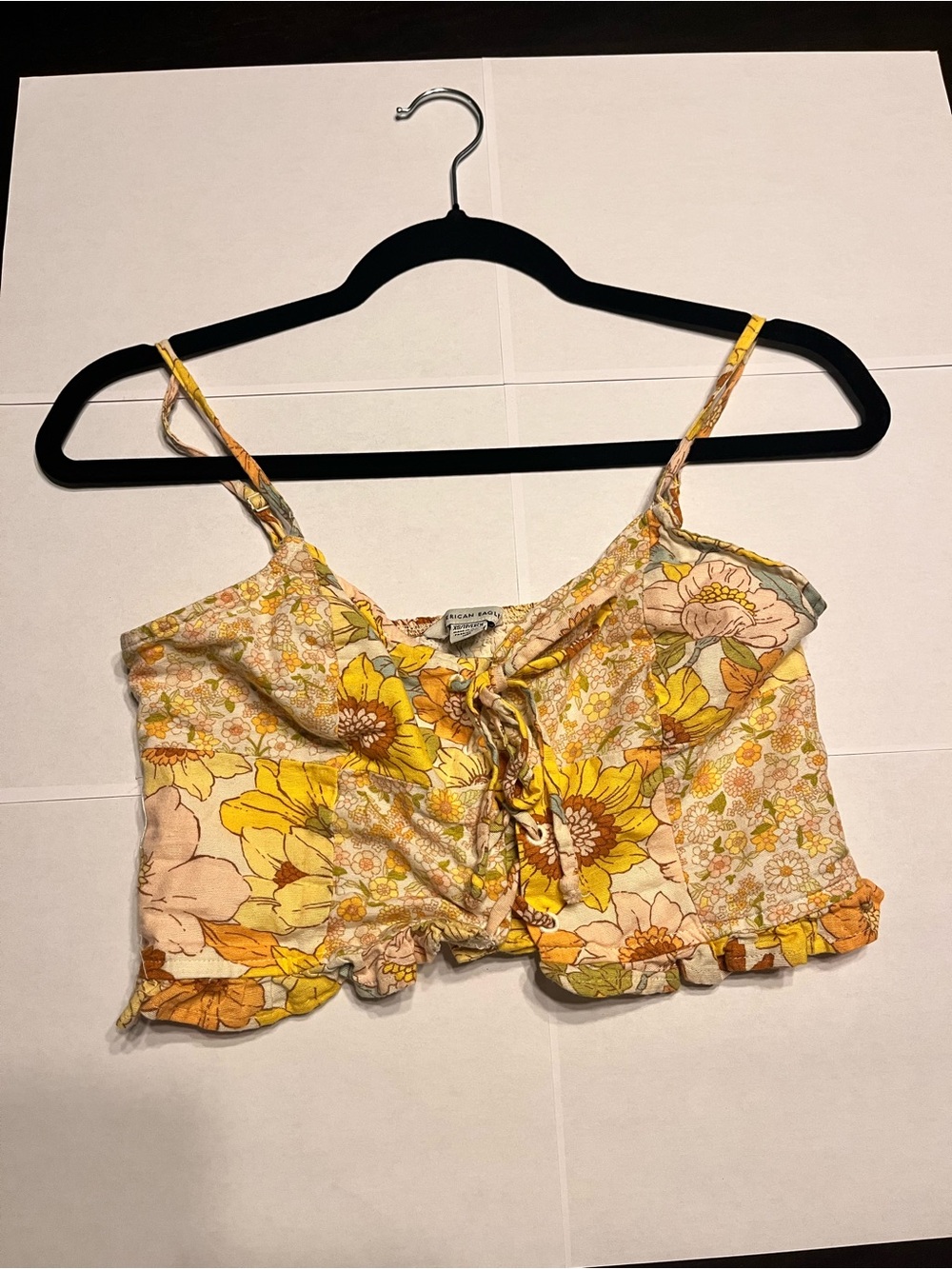 American Eagle Outfitters Yellow and Cream Floral Tie-Front Camisole